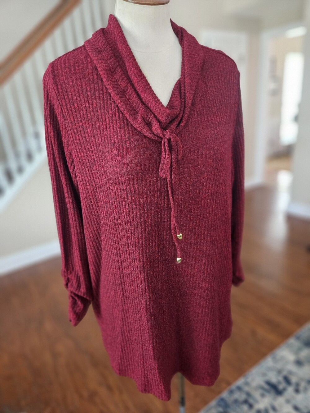 Rafaella Maroon Knit Tie-Neck Sweater